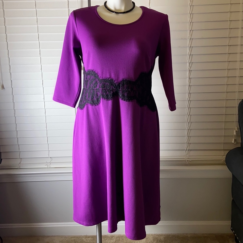 Deep Lilac Dress w/Black lace Trim on front